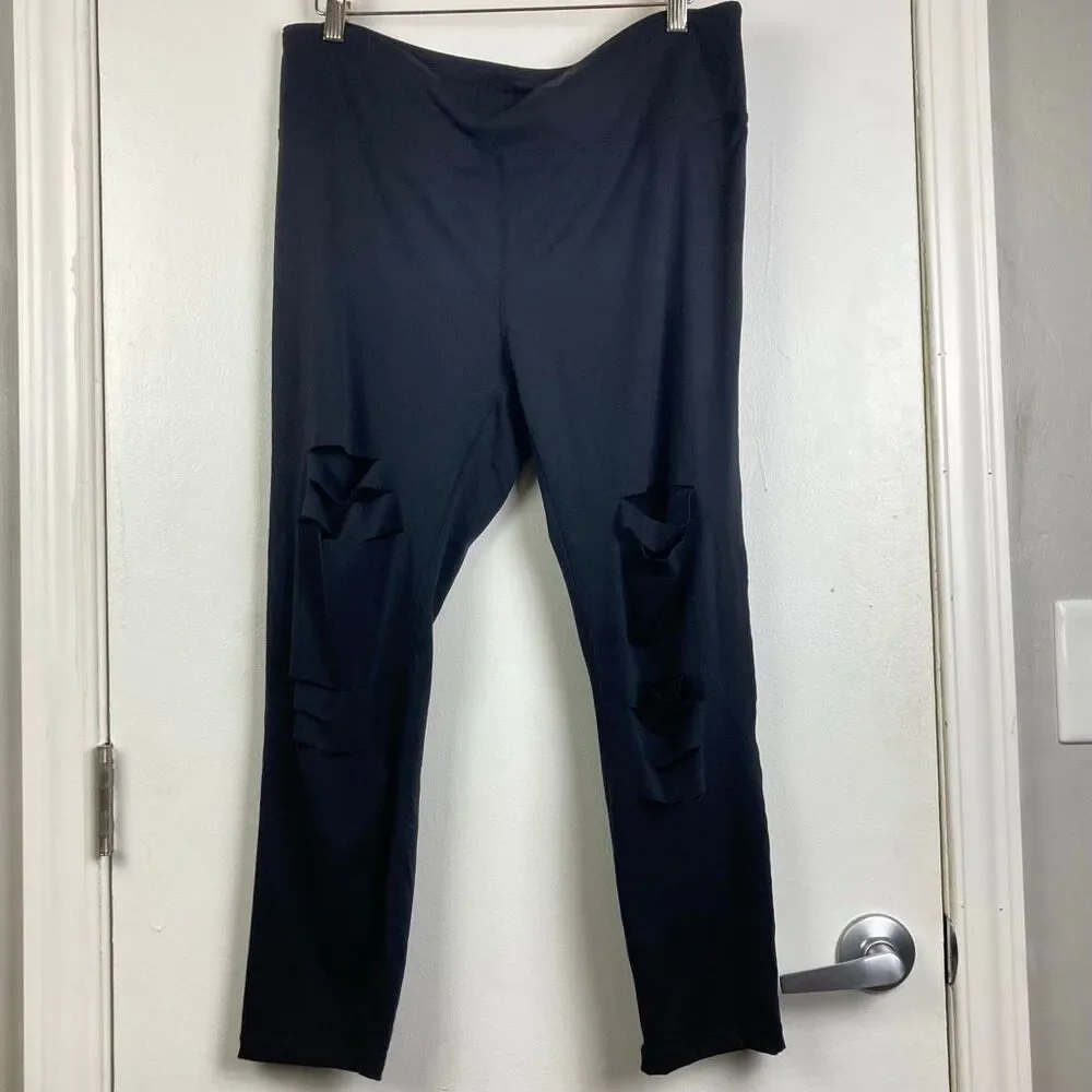 Zyia Active NWT Black Slash Luxe High Rise 7/8 24” Leggings Shredded sz 16-18 - Picture 2 of 11
